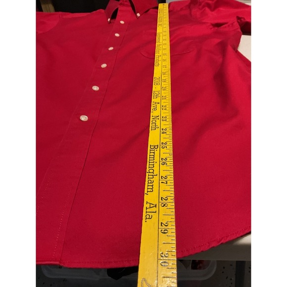 IZOD Mens Red Twill Button Down Shirt Wrinkle Free Large 16 32/33 Long Sleeve - Picture 3 of 7